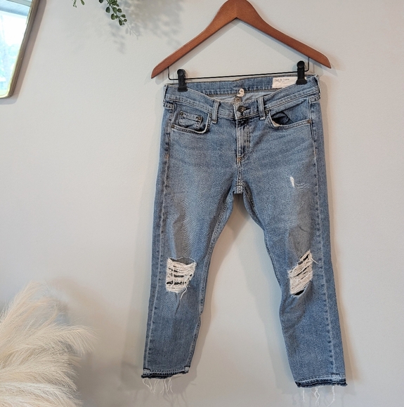 Rag N Bone Women's Distressed Dre Blue Jeans - Picture 1 of 9